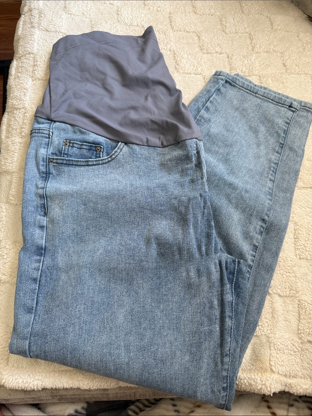 Maternity Light Blue Denim Jeans with Grey Stretch Panel